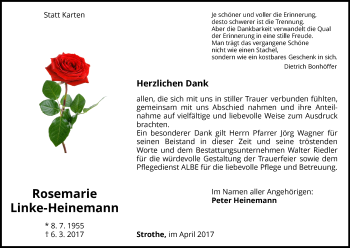 Traueranzeige von Rosemarie Linke-Heinemann von Waldeckische Landeszeitung