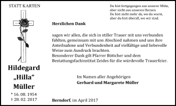 Traueranzeige von Hildegard Müller von Waldeckische Landeszeitung