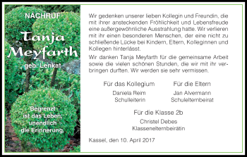 Traueranzeige von Tanja Meyfarth von Waldeckische Landeszeitung