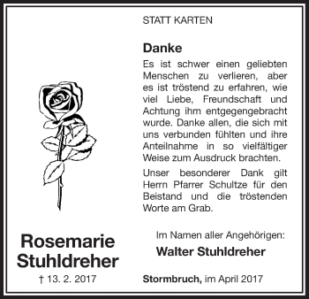 Traueranzeige von Rosemarie Stuhldreher von Waldeckische Landeszeitung