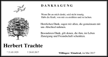 Traueranzeige von Herbert Trachte von Waldeckische Landeszeitung