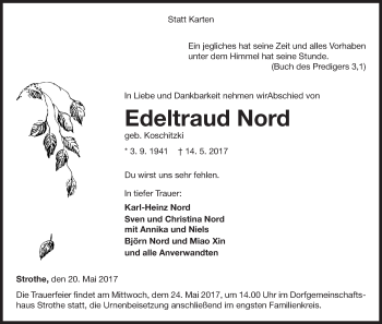 Traueranzeige von Edeltraud Nord von Waldeckische Landeszeitung