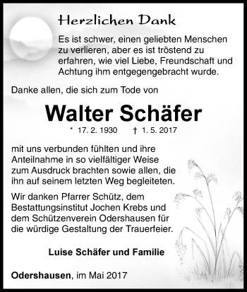 Traueranzeige von Walter Schäfer von Waldeckische Landeszeitung