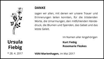 Traueranzeige von Ursula Fiebig von Waldeckische Landeszeitung