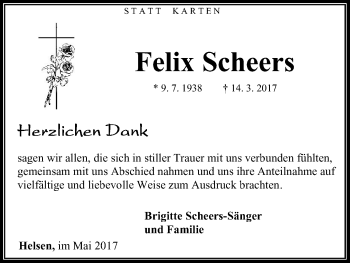 Traueranzeige von Felix Scheers von Waldeckische Landeszeitung