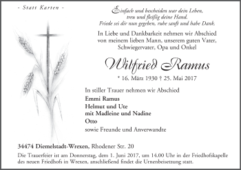 Traueranzeige von Wilfried Ramus von Waldeckische Landeszeitung