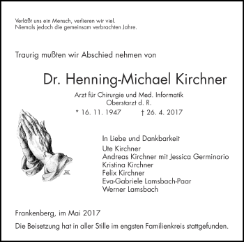Traueranzeige von Henning-Michael Kirchner von Waldeckische Landeszeitung