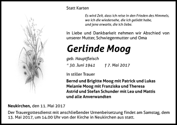 Traueranzeige von Gerlinde Moog von Waldeckische Landeszeitung