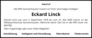 Traueranzeige von Eckard Linck von Waldeckische Landeszeitung