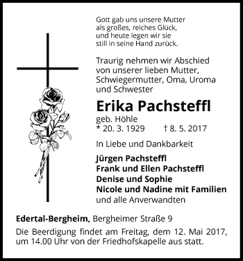 Traueranzeige von Erika Pachsteffl von Waldeckische Landeszeitung