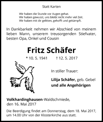 Traueranzeige von Fritz Schäfer von Waldeckische Landeszeitung