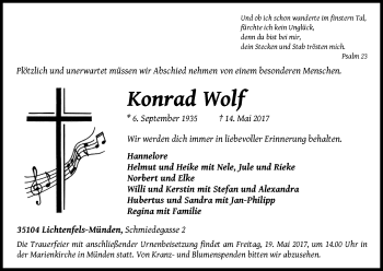Traueranzeige von Konrad Wolf von Waldeckische Landeszeitung