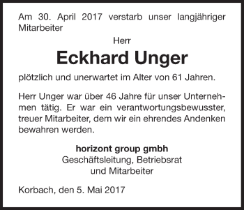 Traueranzeige von Eckhard Unger von Waldeckische Landeszeitung