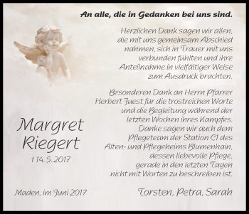 Traueranzeige von Margret Riegert von Waldeckische Landeszeitung