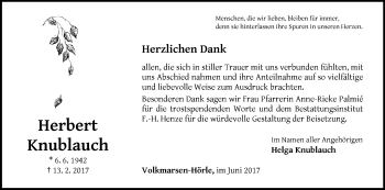 Traueranzeige von Herbert Knublauch von Waldeckische Landeszeitung