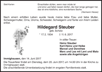 Traueranzeige von Hildegard Steuber von Waldeckische Landeszeitung