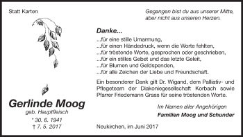 Traueranzeige von Gerlinde Moog von Waldeckische Landeszeitung