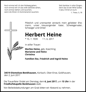 Traueranzeige von Herbert Heine von Waldeckische Landeszeitung