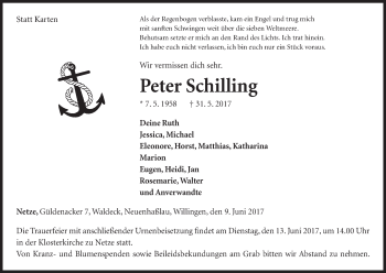 Traueranzeige von Peter Schilling von Waldeckische Landeszeitung