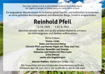 Traueranzeige von Reinhold Pfeil von Waldeckische Landeszeitung