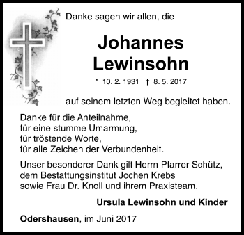 Traueranzeige von Johannes Lewinsohn von Waldeckische Landeszeitung