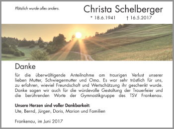 Traueranzeige von Christa Schelberger von Waldeckische Landeszeitung