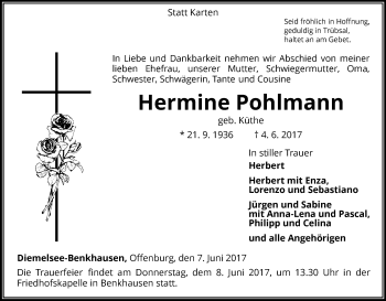 Traueranzeige von Hermine Pohlmann von Waldeckische Landeszeitung