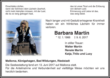 Traueranzeige von Barbara Martin von Waldeckische Landeszeitung