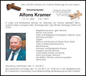 Traueranzeige von Alfons Kramer von Waldeckische Landeszeitung