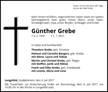 Traueranzeige von Günther Grebe von Waldeckische Landeszeitung