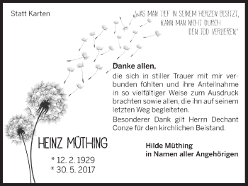 Traueranzeige von Heinz Müthing von Waldeckische Landeszeitung