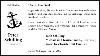 Traueranzeige von Peter Schilling von Waldeckische Landeszeitung