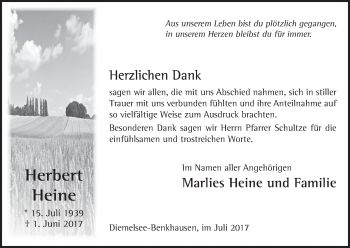 Traueranzeige von Herbert Heine von Waldeckische Landeszeitung