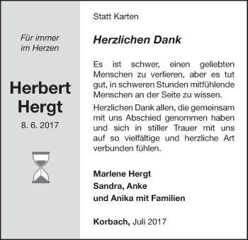 Traueranzeige von Herbert Hergt von Waldeckische Landeszeitung