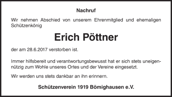 Traueranzeige von Erich Pöttner von Waldeckische Landeszeitung