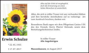 Traueranzeige von Erwin Schulze von Waldeckische Landeszeitung