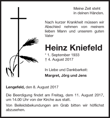 Traueranzeige von Heinz Kniefeld von Waldeckische Landeszeitung