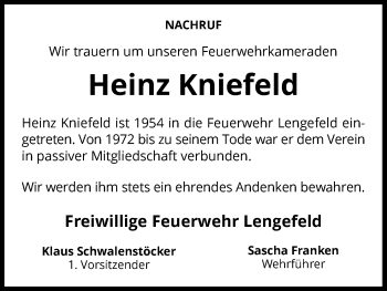 Traueranzeige von Heinz Kniefeld von Waldeckische Landeszeitung