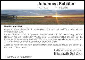 Traueranzeige von Johannes Schäfer von Waldeckische Landeszeitung