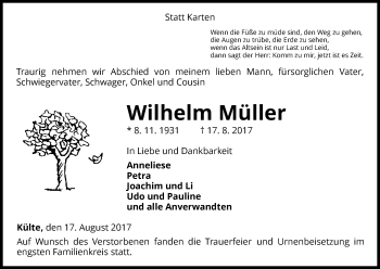 Traueranzeige von Wilhelm Müller von Waldeckische Landeszeitung