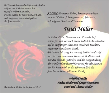 Traueranzeige von Heidi Müller von Waldeckische Landeszeitung