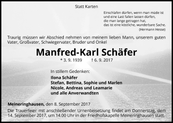 Traueranzeige von Manfred-Karl Schäfer von Waldeckische Landeszeitung