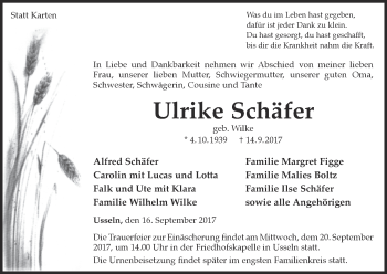 Traueranzeige von Ulrike Schäfer von Waldeckische Landeszeitung