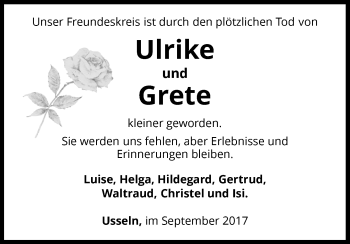 Traueranzeige von Ulrike und Grete  von Waldeckische Landeszeitung