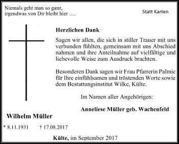 Traueranzeige von Wilhelm Müller von Waldeckische Landeszeitung
