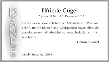 Traueranzeige von Elfriede Gügel von Waldeckische Landeszeitung
