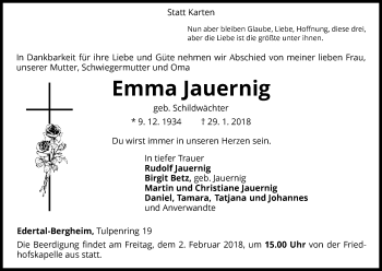 Traueranzeige von Emma Jauernig von Waldeckische Landeszeitung