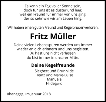 Traueranzeige von Fritz Müller von Waldeckische Landeszeitung