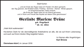 Traueranzeige von Gerlinde Marlene Brüne von Waldeckische Landeszeitung