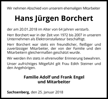 Traueranzeige von Hans Jürgen Borchert von Waldeckische Landeszeitung